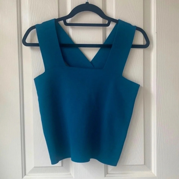 House of Harlow 1960 x Revolve Compression Knit square neck Crop top Blue Medium - Picture 1 of 4